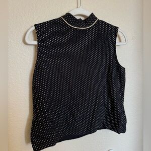 ST. John Embellished Polka Dot Knit Top Sz M Black Gold Sleeveless Santana Knit‎